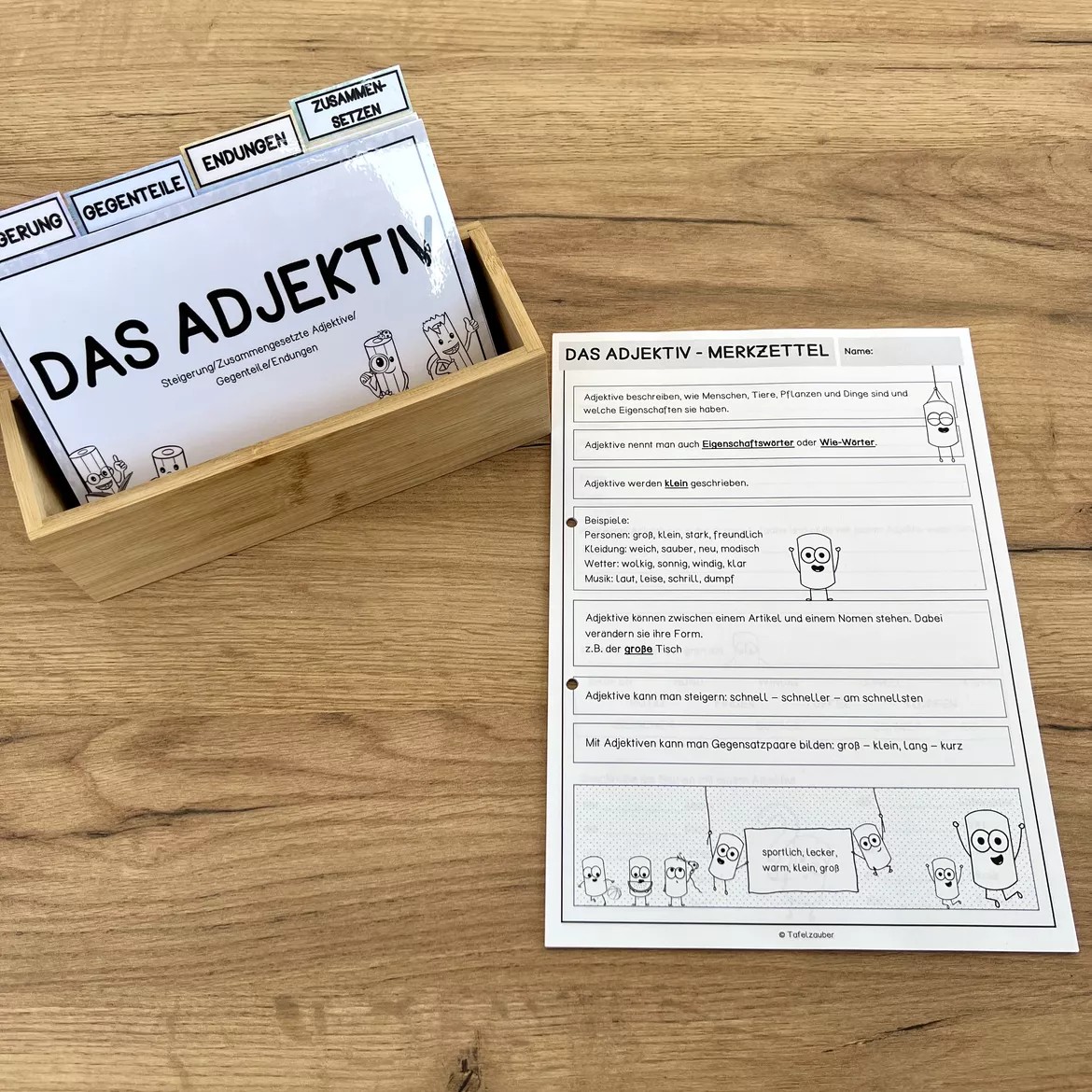 Bild in der Beschreibung des Unterrichtsmaterials Materialpaket Adjektive (Kartei, Übungsheft) von Tafelzauber #1