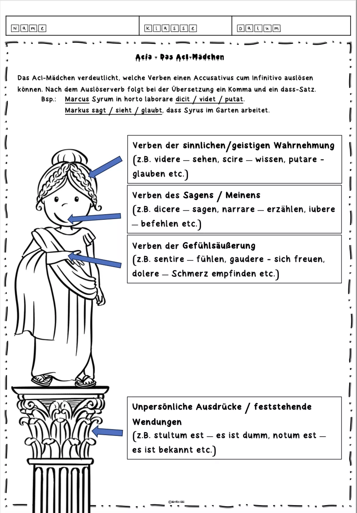 Bild in der Beschreibung des Unterrichtsmaterials Acia - Das AcI-Mädchen - Auslöser des AcI und erste Annäherung an die satzwertige Konstruktion von magistini #2