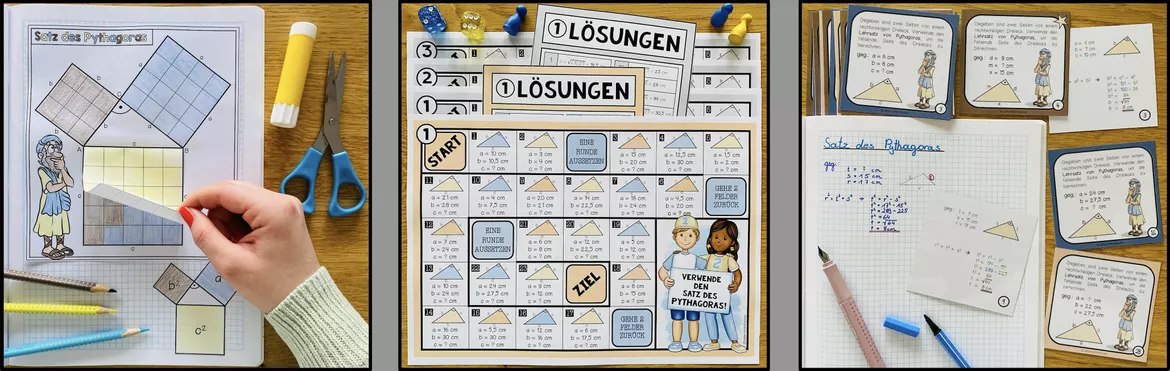 Bild in der Beschreibung des Unterrichtsmaterials Satz des Pythagoras / Höhensatz und Kathetensatz – Herleitung, Übungen und Aufgaben | Mathematik Materialpaket von Unterrichtmitspass #2