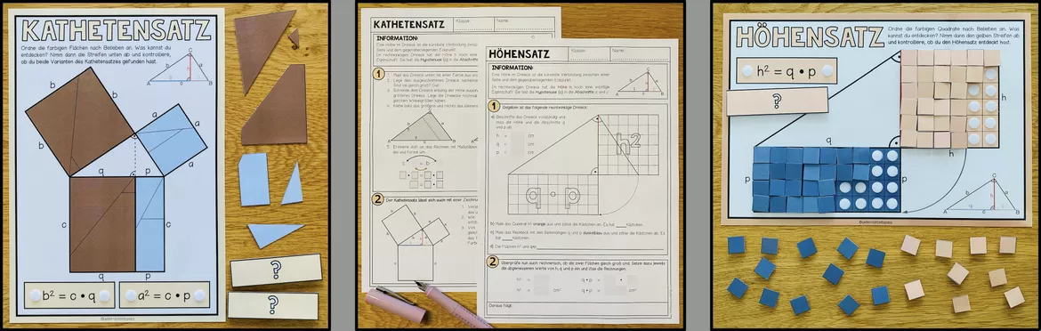 Bild in der Beschreibung des Unterrichtsmaterials Satz des Pythagoras / Höhensatz und Kathetensatz – Herleitung, Übungen und Aufgaben | Mathematik Materialpaket von Unterrichtmitspass #3