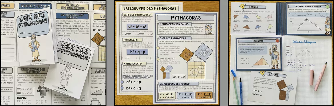 Bild in der Beschreibung des Unterrichtsmaterials Satz des Pythagoras / Höhensatz und Kathetensatz – Herleitung, Übungen und Aufgaben | Mathematik Materialpaket von Unterrichtmitspass #4