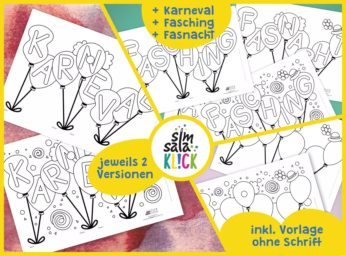 Bild in der Beschreibung des Unterrichtsmaterials *KUNST* Ausmalbild für Fasching/Karneval/Fasnacht *differenziert* von simsalaKLICK #2