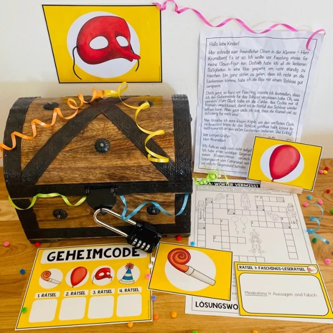 Bild in der Beschreibung des Unterrichtsmaterials Karneval und Fasching – Deutsch Escape Room für die Faschingszeit | Leseverständnis und Grammatik 4.–6. Klasse von Unterrichtmitspass #1