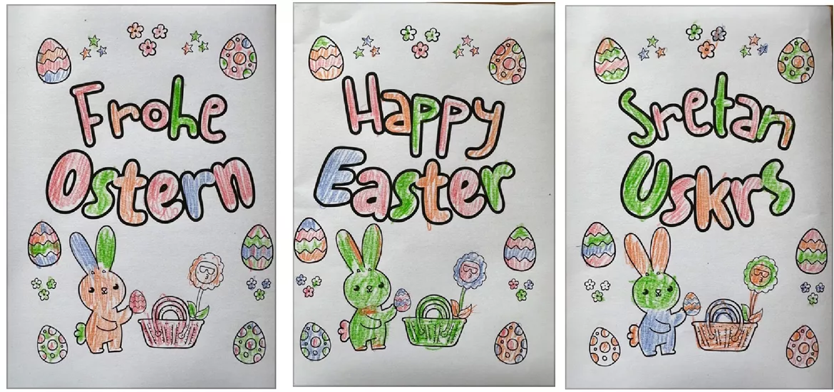Bild in der Beschreibung des Unterrichtsmaterials Kartenpaket "Frohe Ostern" in 23 Sprachen Ausmalkarten Feinmotorik Training von Philipp Weiser #1