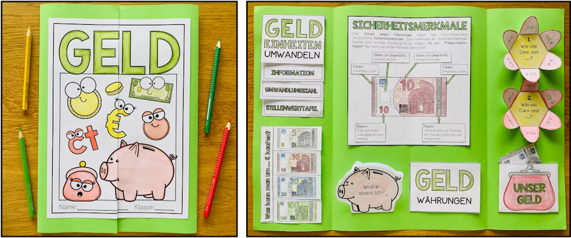 Bild in der Beschreibung des Unterrichtsmaterials Geld – Lapbook zu Euro, Cent & Franken | Klasse 4–5 von Unterrichtmitspass #1