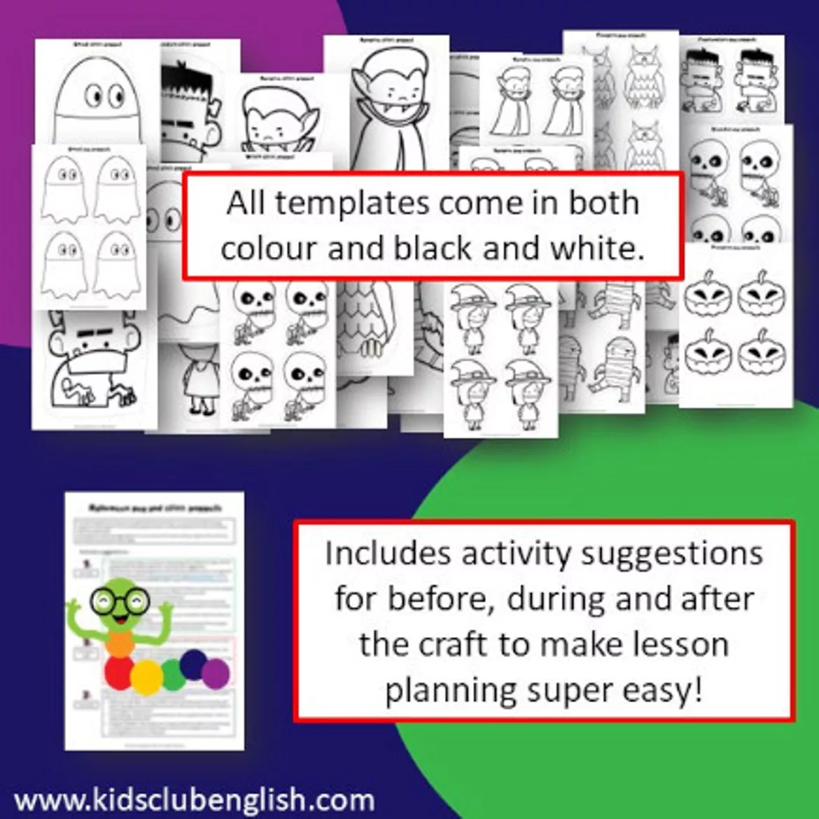 Bild in der Beschreibung des Unterrichtsmaterials Halloween Peg and Stick Puppets | ESL EFL craft von Kids Club English with Fiona Hunter #3
