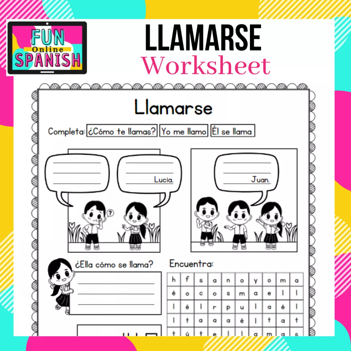 Bild in der Beschreibung des Unterrichtsmaterials Llamarse Worksheet von FunOnlineSpanish #1