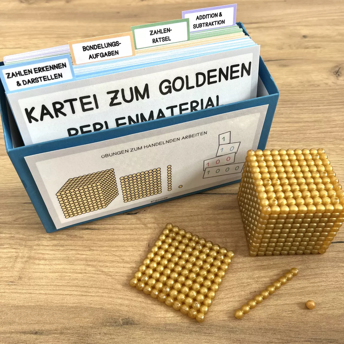 Bild in der Beschreibung des Unterrichtsmaterials Kartei zum Stellenwertsystem/Goldene Perlen von Tafelzauber #1