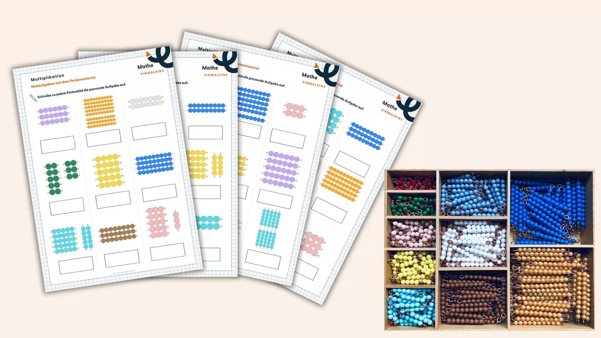 Bild in der Beschreibung des Unterrichtsmaterials Multiplikation: Einmaleins mit dem Montessori Perlenmaterial von Lehrerglück #2