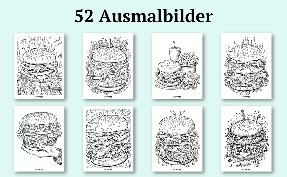 Bild in der Beschreibung des Unterrichtsmaterials Burger-Wunderland ❂ Ausmalbilder (51 Malvorlagen) - Burger von colorinq #2