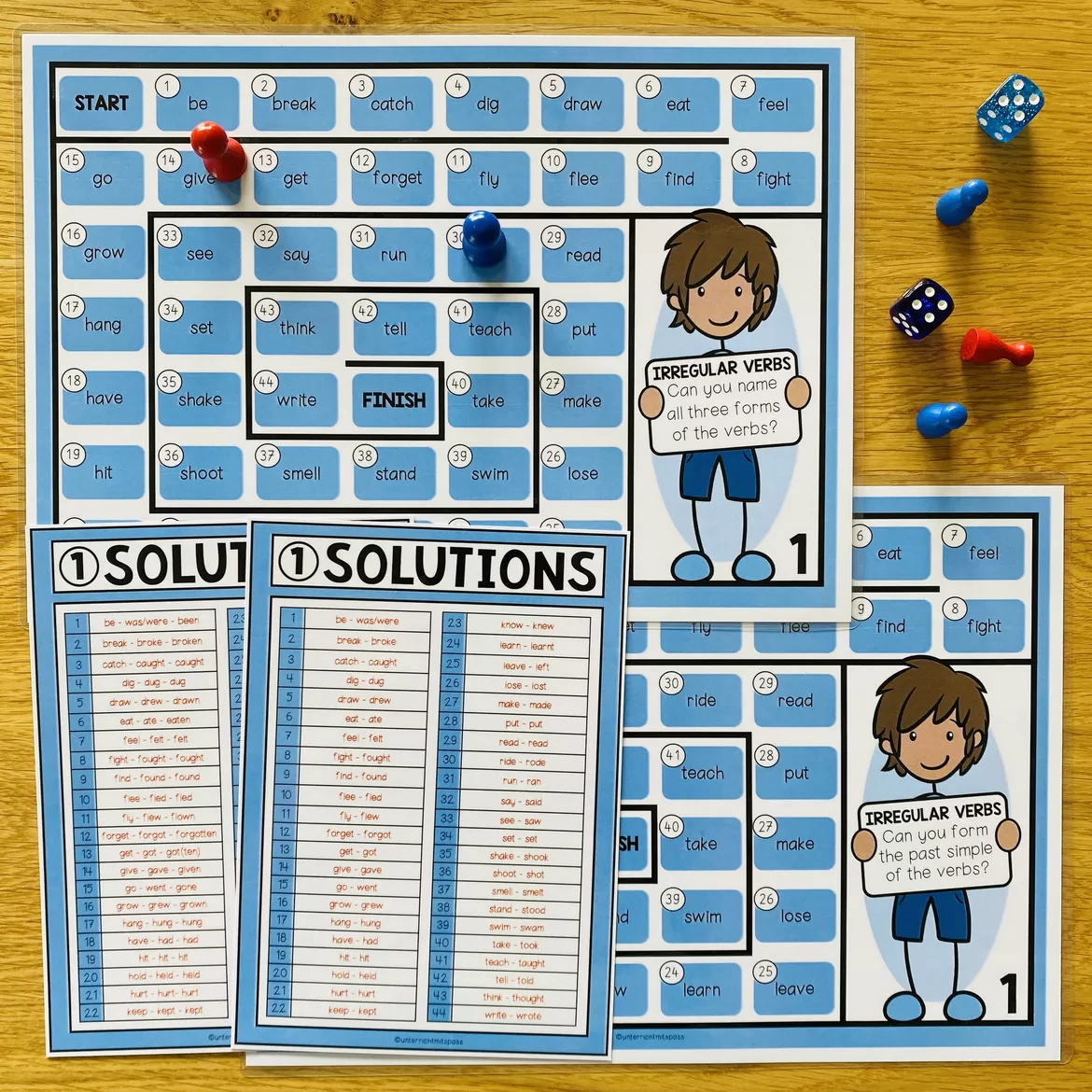 Bild in der Beschreibung des Unterrichtsmaterials Irregular Verbs – unregelmäßige Verben Englisch üben | Brettspiel / Board Game 5.–6. Klasse von Unterrichtmitspass #1