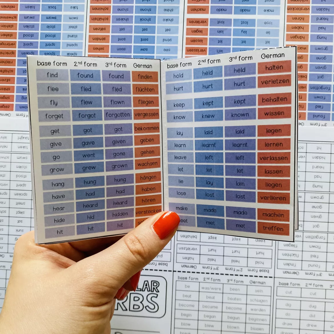 Bild in der Beschreibung des Unterrichtsmaterials Irregular Verbs – Faltheft, Merkheft, Past Simple / Simple Past, Verben, unregelmäßige Verben, Verbliste, Grammatik, Past Tense | Englischunterricht, Klasse 5, 6, Sekundarstufe von Unterrichtmitspass #1