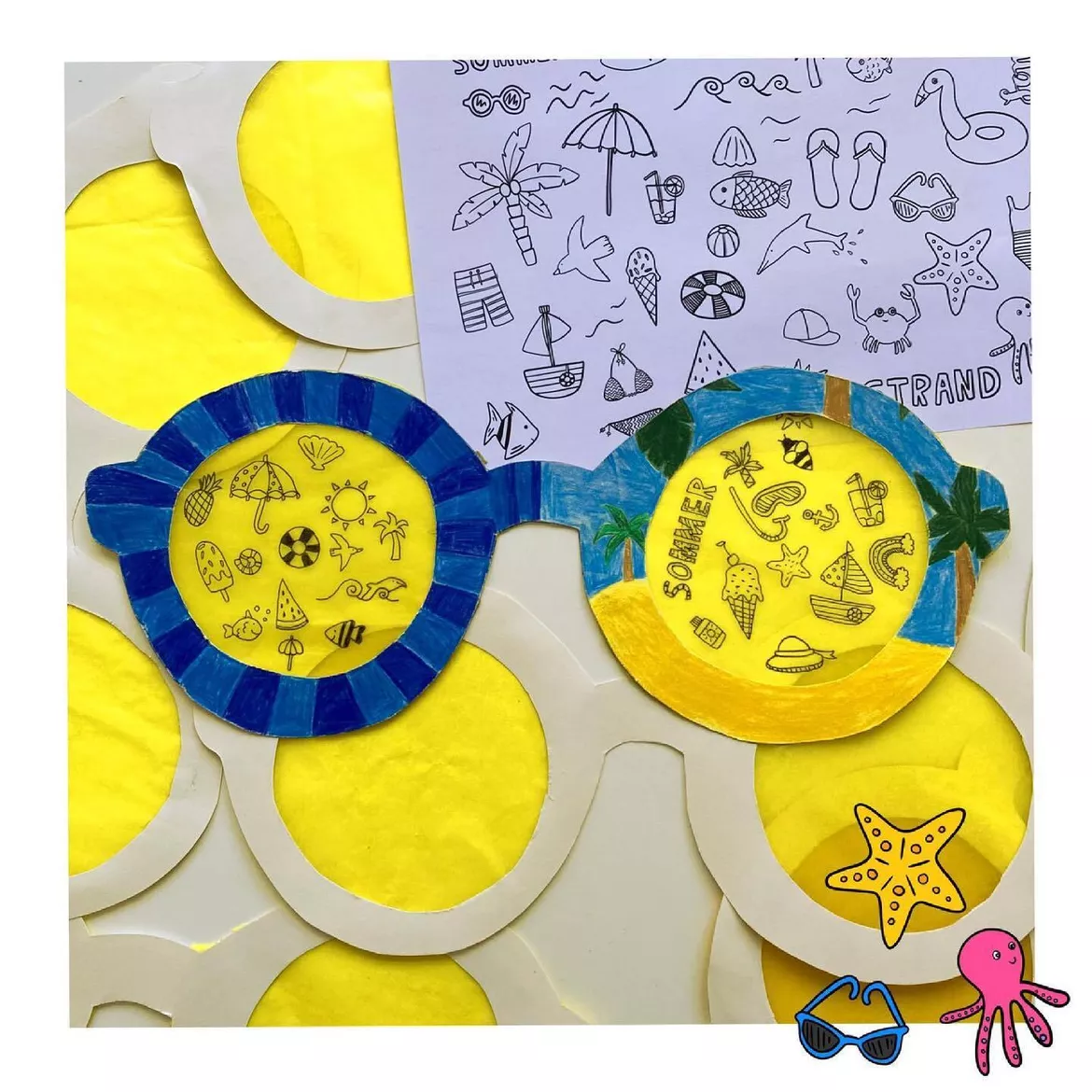 Bild in der Beschreibung des Unterrichtsmaterials Sonnenbrillen basteln, Sommer Fensterbilder, Kunst Grundschule, fertige Kunststunde von Kreativ-Schwestern #1