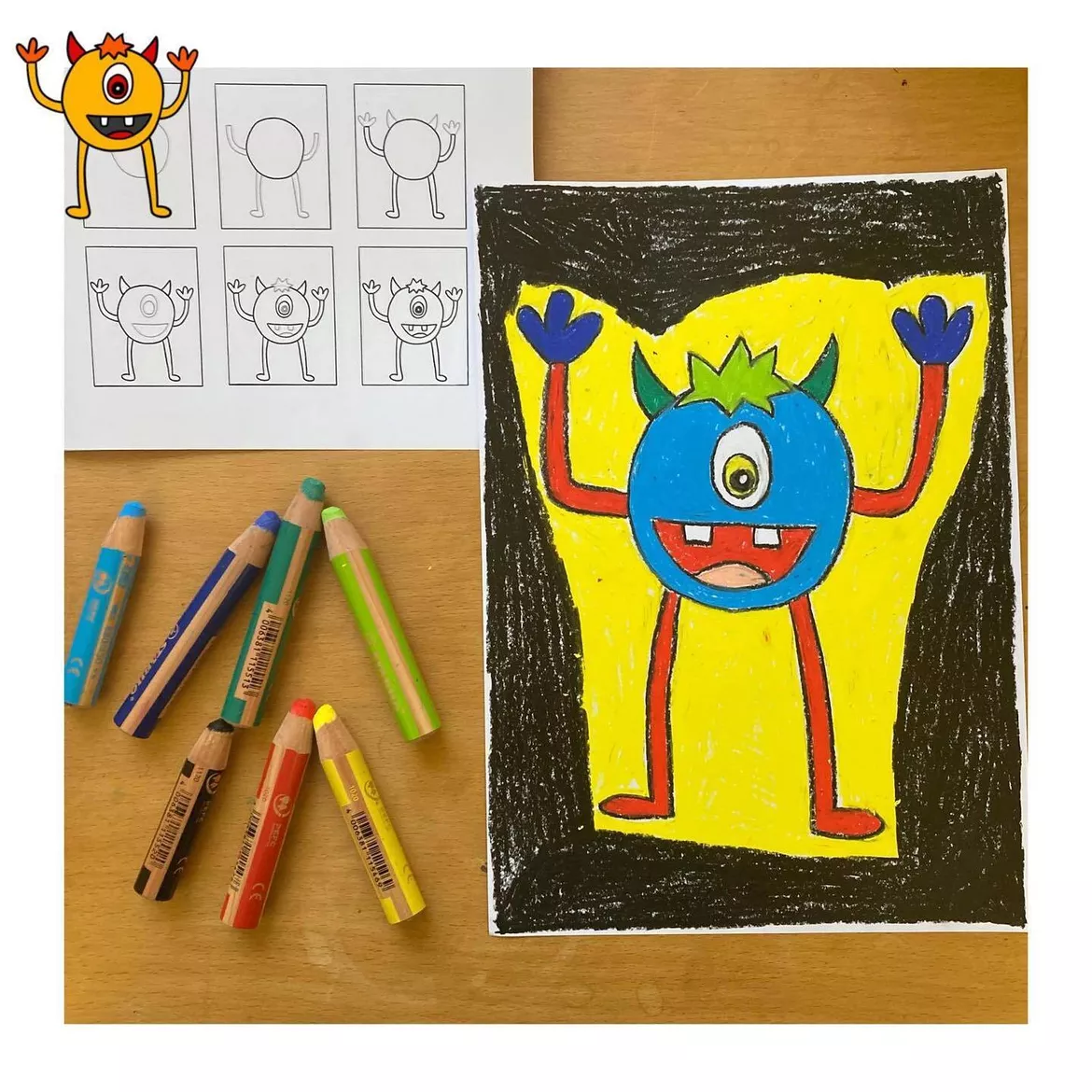 Bild in der Beschreibung des Unterrichtsmaterials Kunst Lückenfüller, Schritt für Schritt Monster zeichnen, Kunstidee für Zwischendurch von Kreativ-Schwestern #2