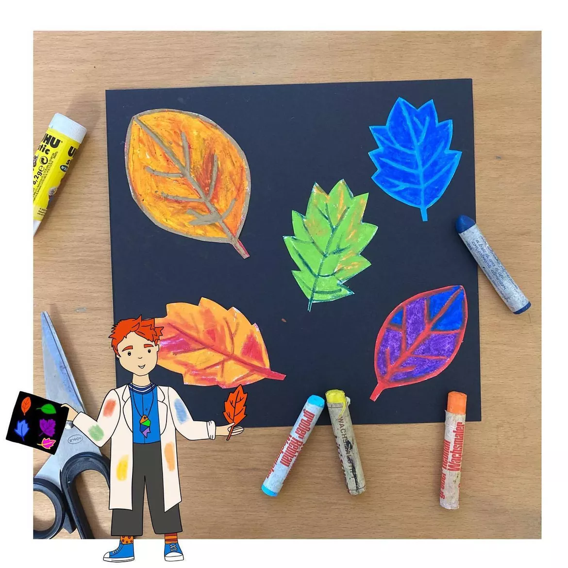 Bild in der Beschreibung des Unterrichtsmaterials Herbstblätter mit Kreiden - Kunstunterricht Grundschule von Kreativ-Schwestern #1