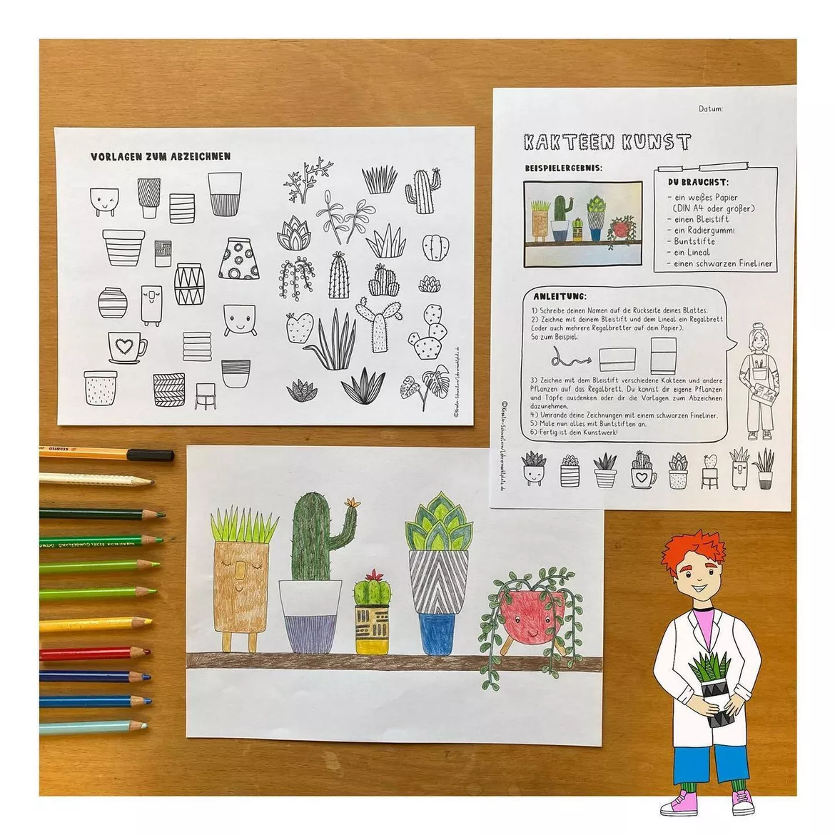 Bild in der Beschreibung des Unterrichtsmaterials Kunst Kakteen, Kakteen Kunstunterricht Grundschule von Kreativ-Schwestern #1