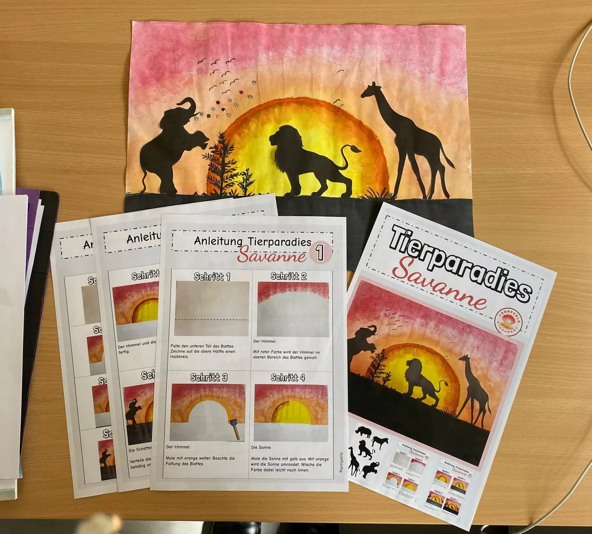 Bild in der Beschreibung des Unterrichtsmaterials Kunst Sommer: Tiere in Afrika/Tierparadies Savanne von Lernperle #1