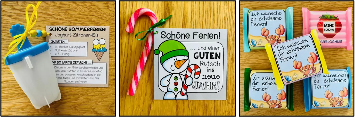 Bild in der Beschreibung des Unterrichtsmaterials Feriengrüße – Ferien Geschenk Schüler, Abschiedsgeschenk, Schuljahresende, kleine Geschenke, Geschenkanhänger, Ferienbeginn | Materialpaket von Unterrichtmitspass #1