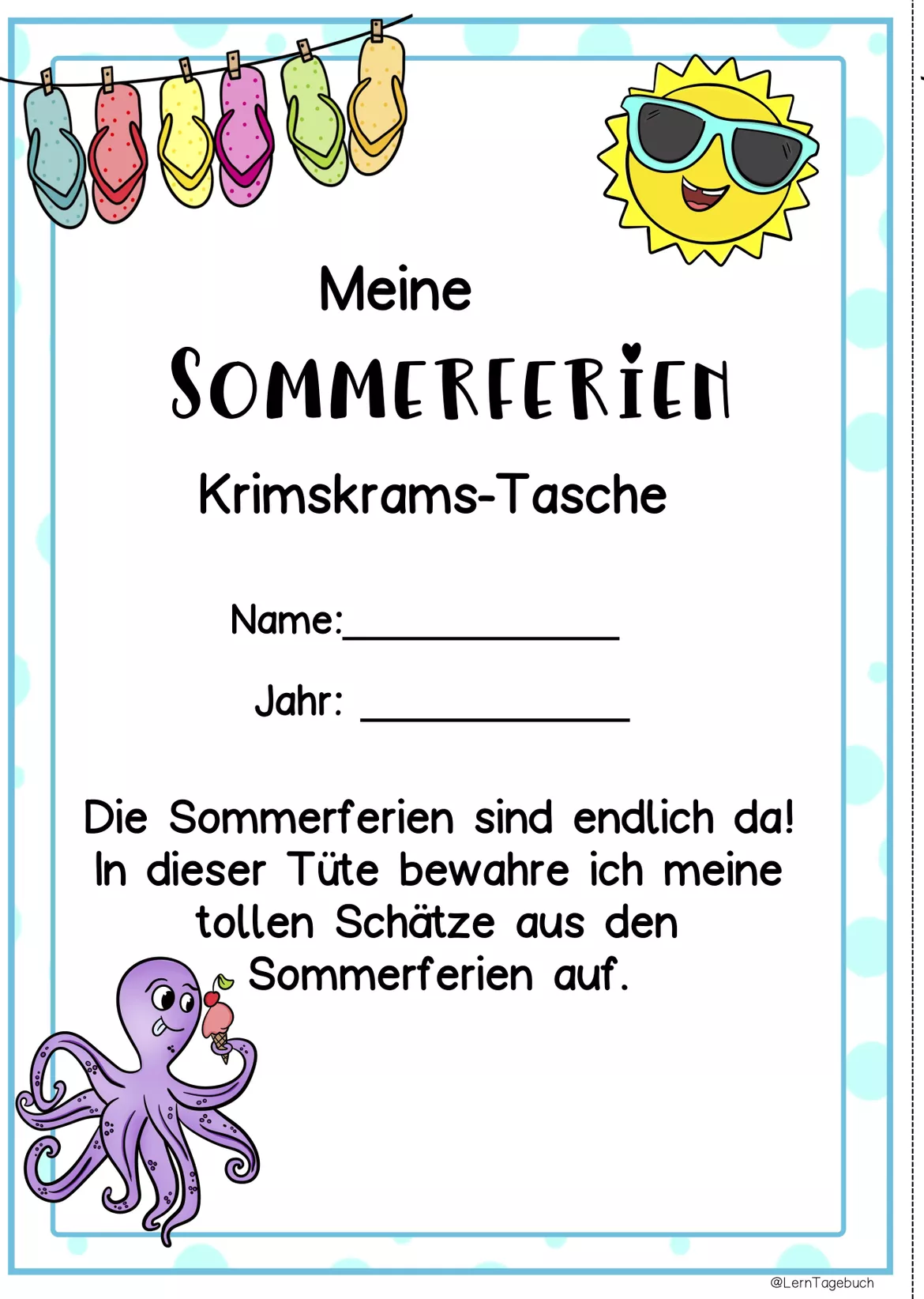 Bild in der Beschreibung des Unterrichtsmaterials Sommerferien Plaudertasche, Erinnerung, Kindergarten, Grundschule von LernTagebuch #1