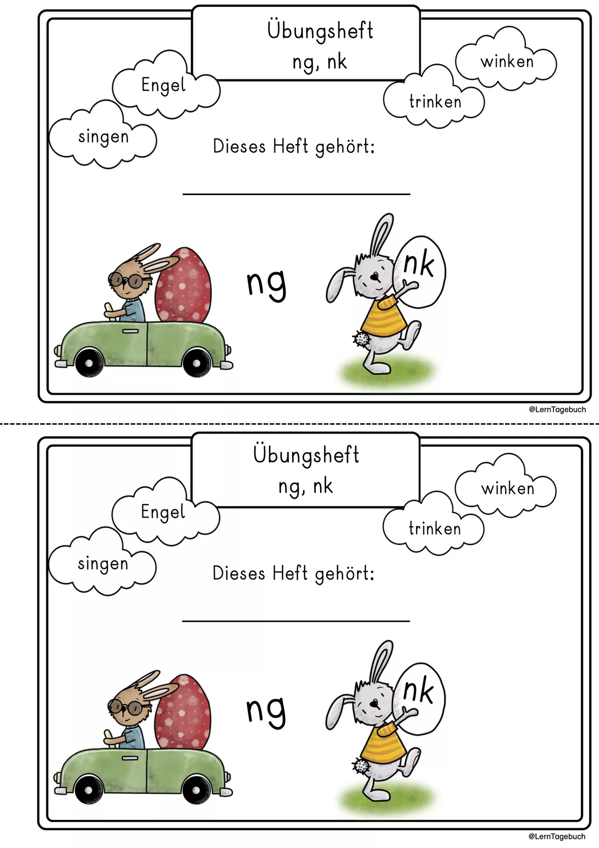 Bild in der Beschreibung des Unterrichtsmaterials Buchstabenverbindungen nk, ng. Deutsch Klasse 1, 2, DaZ, Rechtschreibung, Lernwörter von LernTagebuch #1