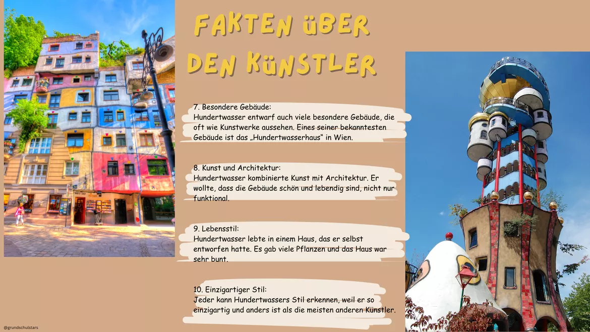 Bild in der Beschreibung des Unterrichtsmaterials Hundertwasser Kunst Unterrichtsreihe Präsentation Malen von Grundschulstars #1