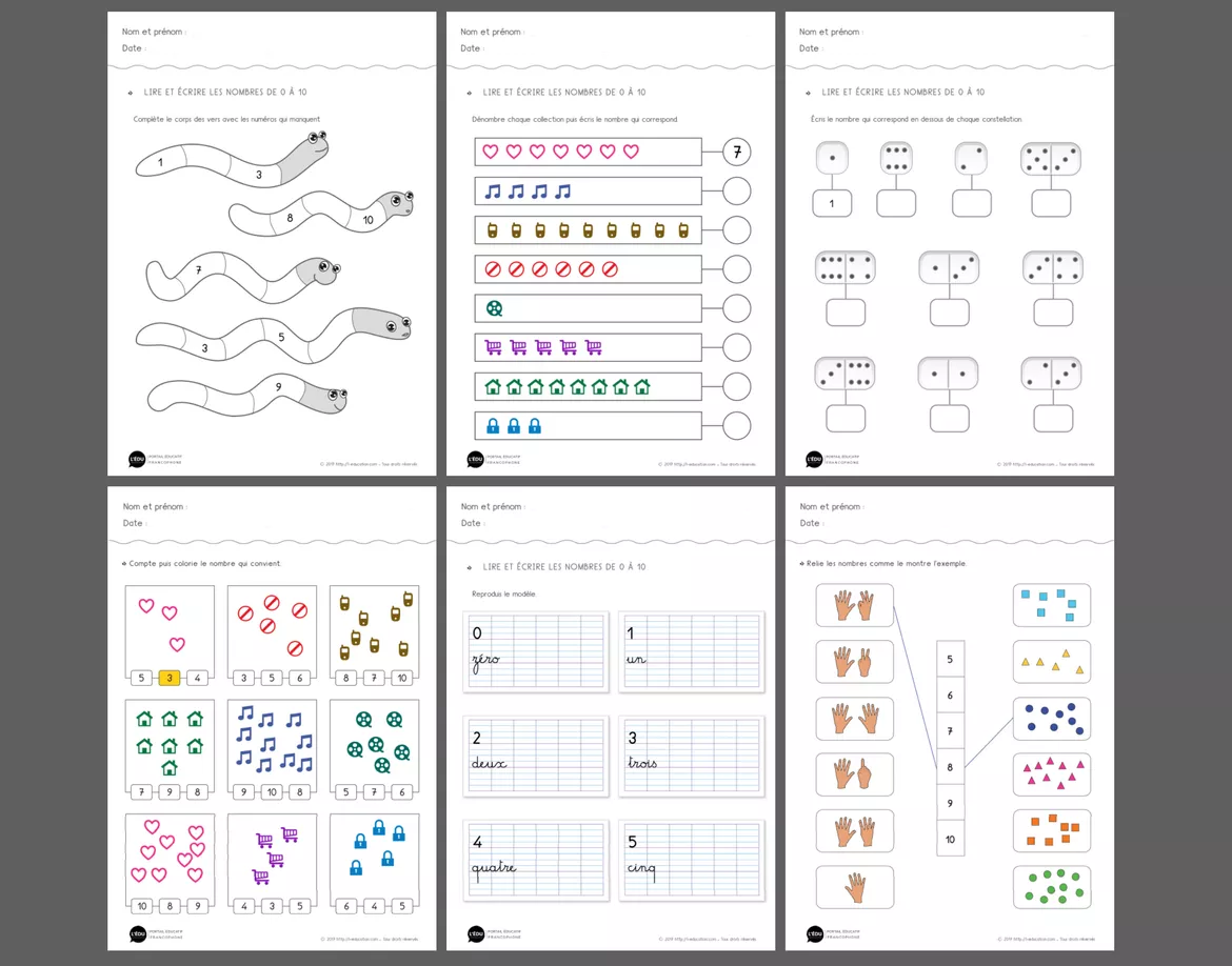 Bild in der Beschreibung des Unterrichtsmaterials Exercices Faciles pour Apprendre à Compter Jusqu