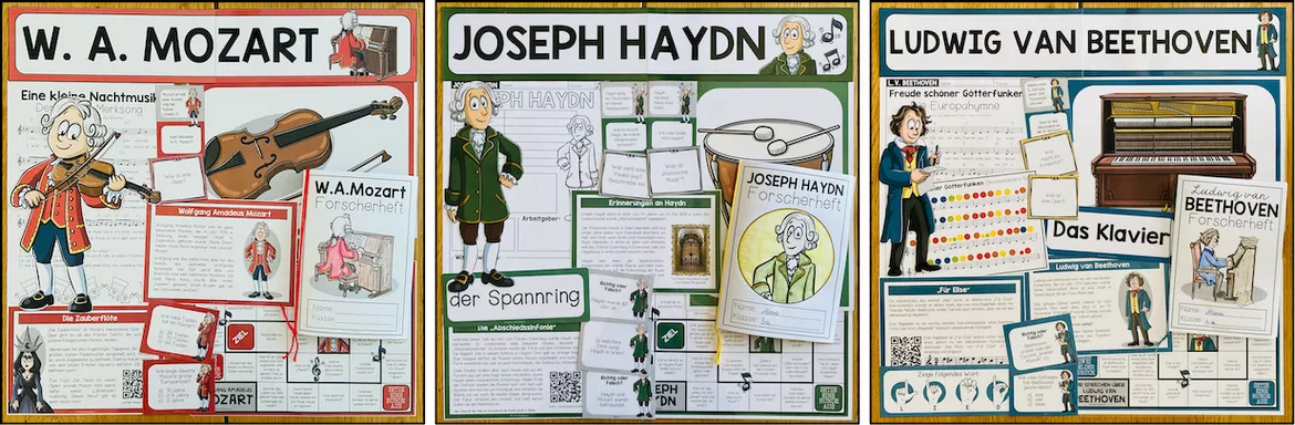 Bild in der Beschreibung des Unterrichtsmaterials Wiener Klassik – Mozart, Beethoven & Haydn | 3 Lernwerkstätten im Sparpaket von Unterrichtmitspass #1