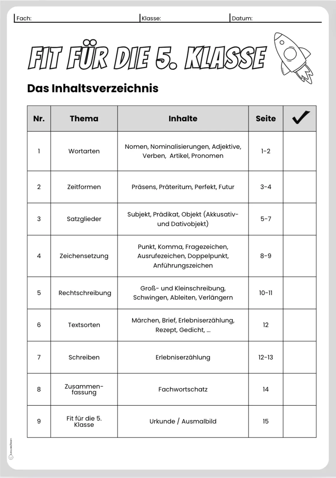 Bild in der Beschreibung des Unterrichtsmaterials Wiederholung Deutsch - fit für Klasse 5 - Einstieg / Einführung in den Deutschunterricht / Abschluss Deutsch Klasse 4 - Übung für die Sommerferien (umfassendes Übungsheft und Lösungen) von lessons2learn #1