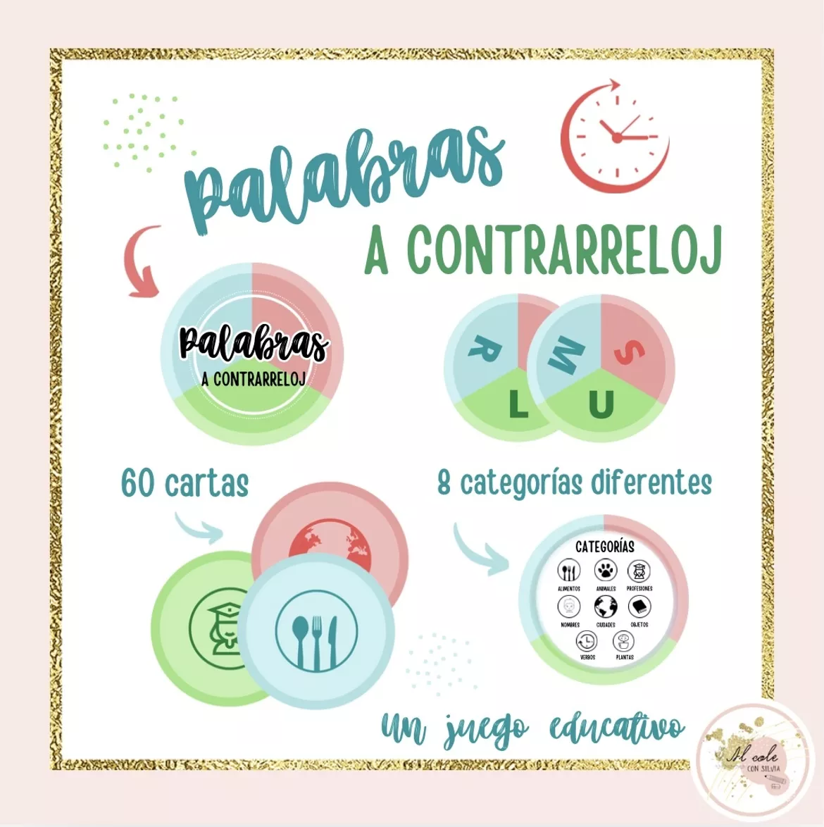 Bild in der Beschreibung des Unterrichtsmaterials Palabras a contrarreloj - Juego de palabras von alcoleconsilvia #1