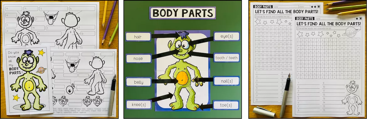 Bild in der Beschreibung des Unterrichtsmaterials Body Parts / Körperteile – Englisch, Materialpaket, Vocabulary, Wortschatz, Vokabeln, Körperteile Englisch, Bildkarten, Picture Cards, Arbeitsblatt, Übungen, Spiele | Englischunterricht, Klasse 3, 4, 5, Grundschule, Sekundarstufe von Unterrichtmitspass #6