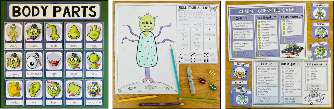 Bild in der Beschreibung des Unterrichtsmaterials Body Parts / Körperteile – Englisch, Materialpaket, Vocabulary, Wortschatz, Vokabeln, Körperteile Englisch, Bildkarten, Picture Cards, Arbeitsblatt, Übungen, Spiele | Englischunterricht, Klasse 3, 4, 5, Grundschule, Sekundarstufe von Unterrichtmitspass #3