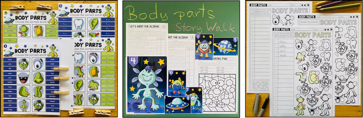 Bild in der Beschreibung des Unterrichtsmaterials Body Parts / Körperteile – Englisch, Materialpaket, Vocabulary, Wortschatz, Vokabeln, Körperteile Englisch, Bildkarten, Picture Cards, Arbeitsblatt, Übungen, Spiele | Englischunterricht, Klasse 3, 4, 5, Grundschule, Sekundarstufe von Unterrichtmitspass #2