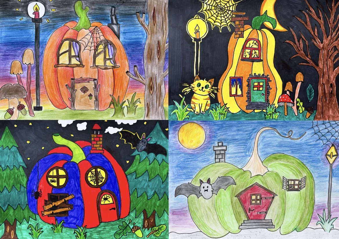 Bild in der Beschreibung des Unterrichtsmaterials Kunstprojekt für den Herbst; Kürbishäuser; Kunst Grundschule Herbst von material.verliebt #1
