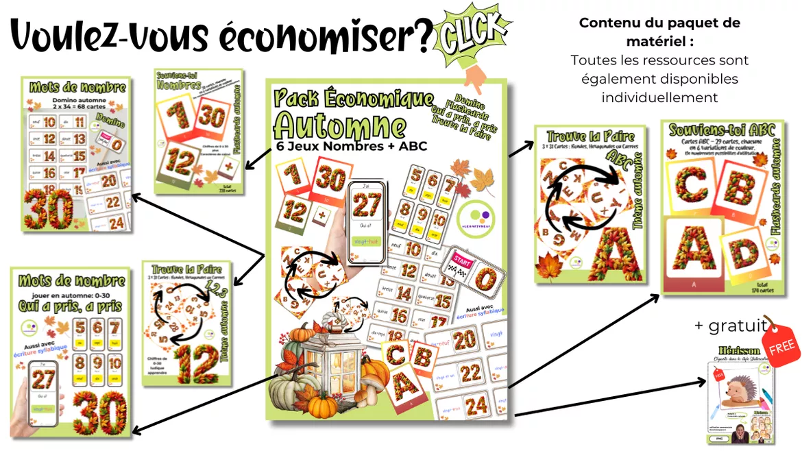 Bild in der Beschreibung des Unterrichtsmaterials Trouve la Paire | Automne | Édition Chiffres | Jeu von Lernfitness #1