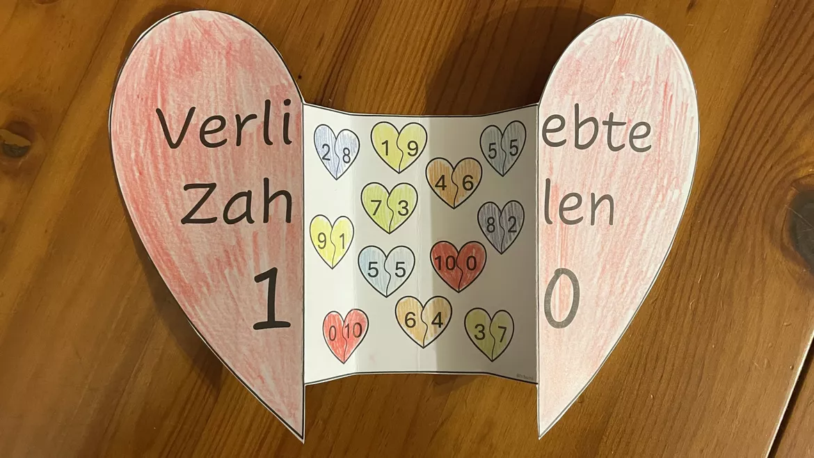 Bild in der Beschreibung des Unterrichtsmaterials Verliebte Zahlen Bastelvorlage - Zahlzerlegung Zahlenraum 10 von Fr.Bachli #1