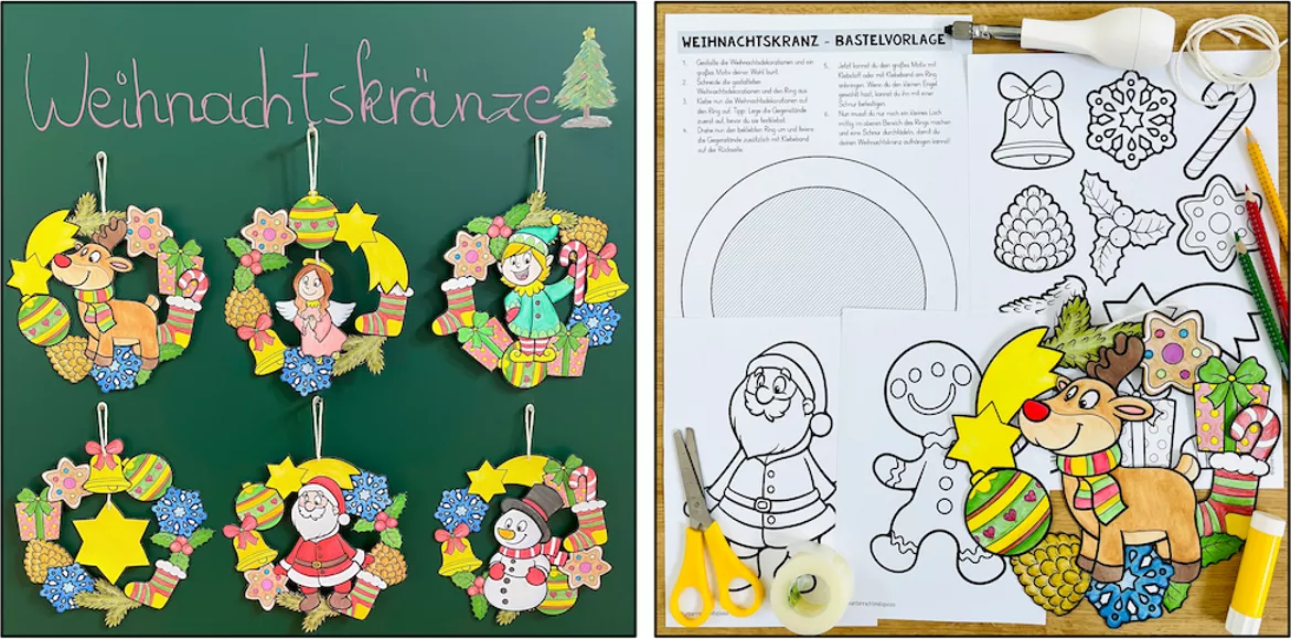 Bild in der Beschreibung des Unterrichtsmaterials Weihnachten – Weihnachtskranz basteln | Bastelvorlagen und Klassendeko von Unterrichtmitspass #1