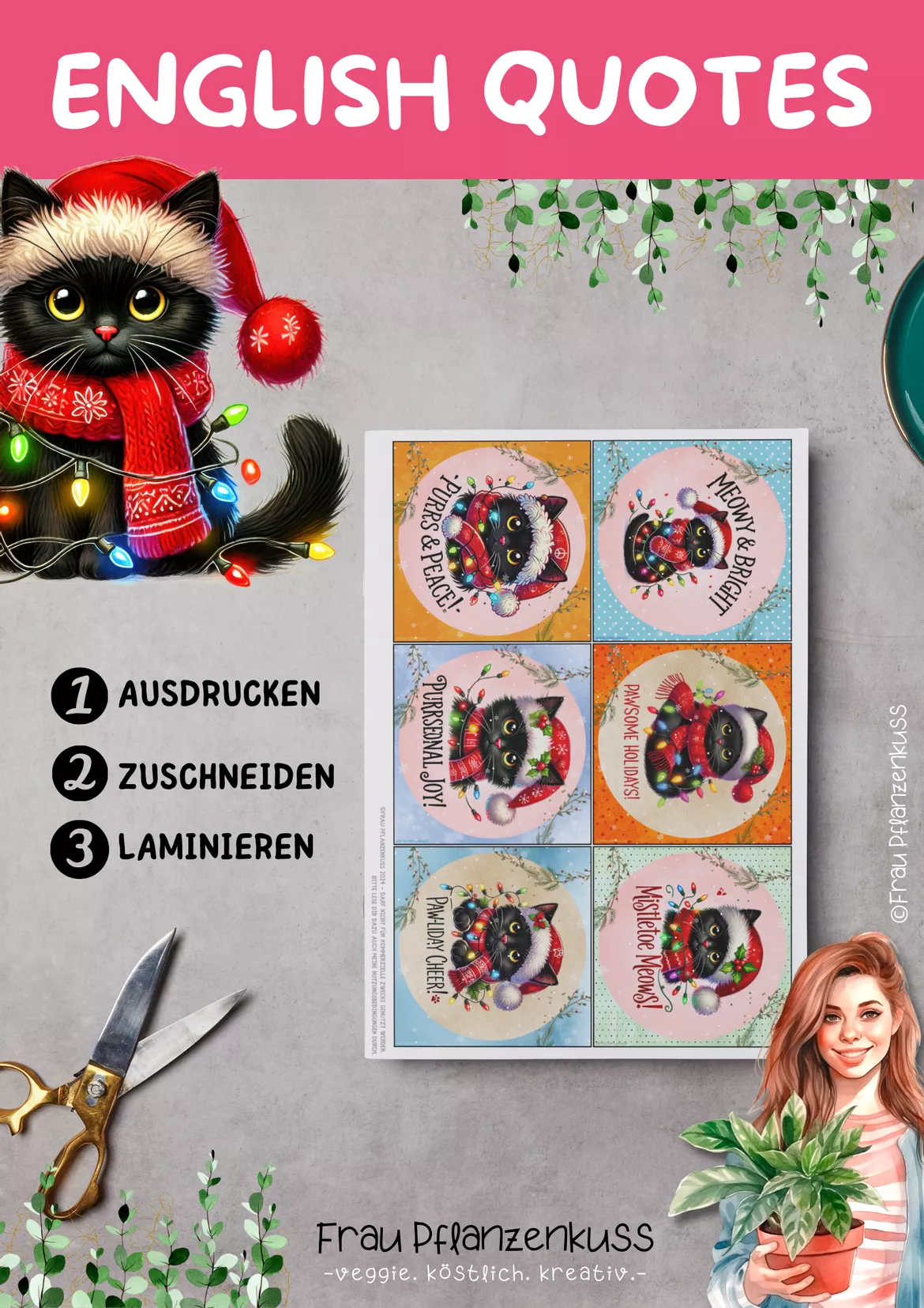Bild in der Beschreibung des Unterrichtsmaterials English Quotes Black Christmas Cats Weihnachtsgrüße Sprüche von Frau Pflanzenkuss #2