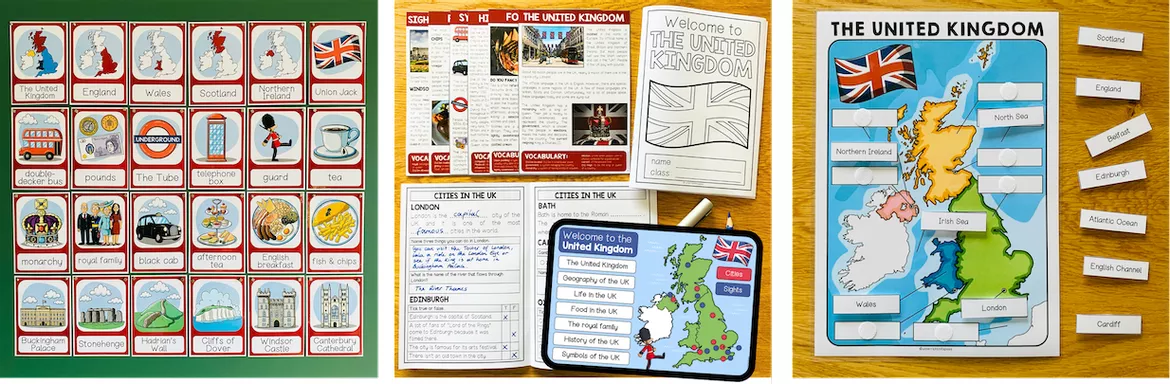 Bild in der Beschreibung des Unterrichtsmaterials United Kingdom / UK / England / Vereinigtes Königreich – Englisch, Landeskunde, Materialpaket, Kultur, Sehenswürdigkeiten, Geschichte, Geografie, Reading, Vocabulary, Wortschatz | Unterrichtseinheit, Klasse 5, 6, 7, 8, Sekundarstufe von Unterrichtmitspass #1