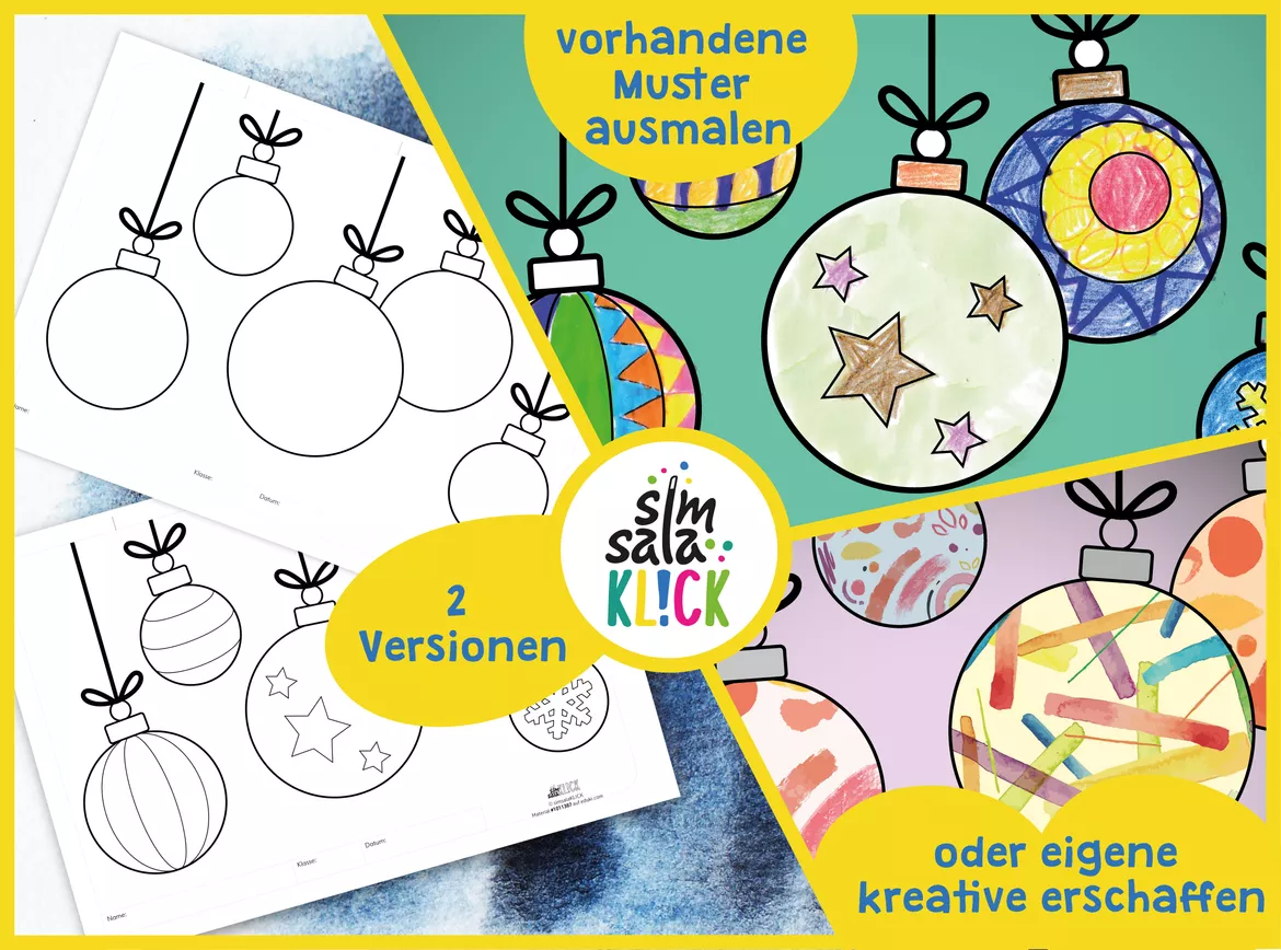 Bild in der Beschreibung des Unterrichtsmaterials KUNST Ausmalbild für Weihnachten: Christbaumkugeln von simsalaKLICK #2