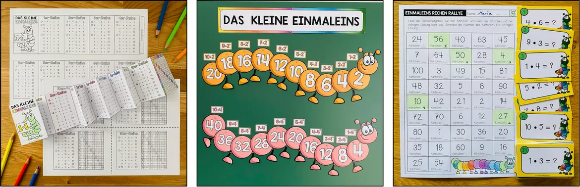 Bild in der Beschreibung des Unterrichtsmaterials Kleines Einmaleins / 1x1, Einmaleins Übungen, Malreihen 1 bis 10, Multiplikation, Einmaleins Arbeitsblätter, Einmaleins Spiele, Kopfrechnen, Stationenlernen, Freiarbeit | Materialpaket von Unterrichtmitspass #2