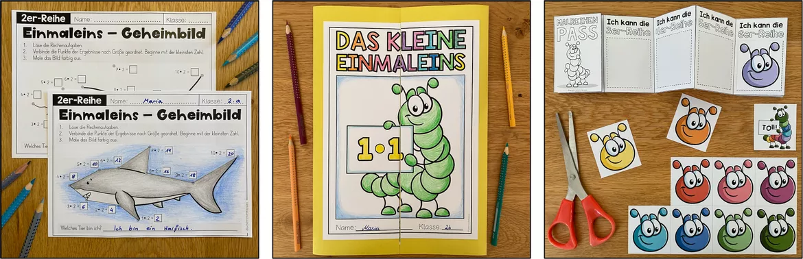 Bild in der Beschreibung des Unterrichtsmaterials Kleines Einmaleins / 1x1, Einmaleins Übungen, Malreihen 1 bis 10, Multiplikation, Einmaleins Arbeitsblätter, Einmaleins Spiele, Kopfrechnen, Stationenlernen, Freiarbeit | Materialpaket von Unterrichtmitspass #3