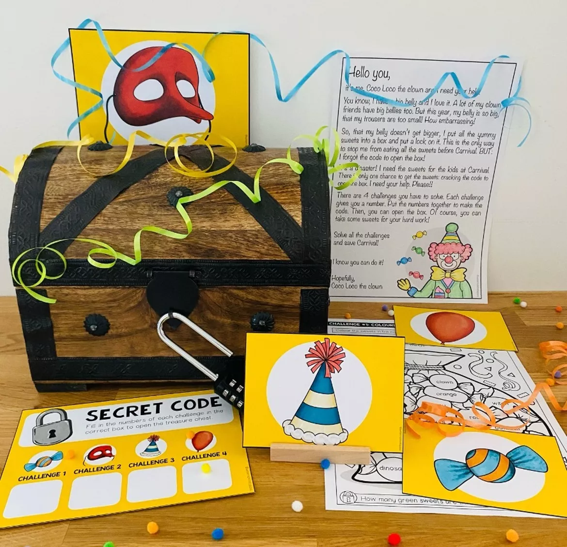Bild in der Beschreibung des Unterrichtsmaterials Karneval und Fasching – Englisch Carnival Escape Room | Wortschatz und Leseverstehen 4.–6. Klasse von Unterrichtmitspass #1