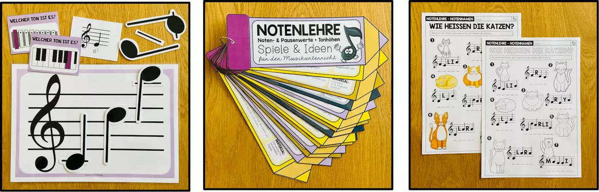 Bild in der Beschreibung des Unterrichtsmaterials Notenlehre 4. 5. Klasse, Musiknoten lernen, Noten lesen, Notenwerte, Notennamen, Notensystem, Violinschlüssel, Rhythmus, Musik Übungen, Musik Arbeitsblätter, Musikunterricht | Materialpaket von Unterrichtmitspass #2