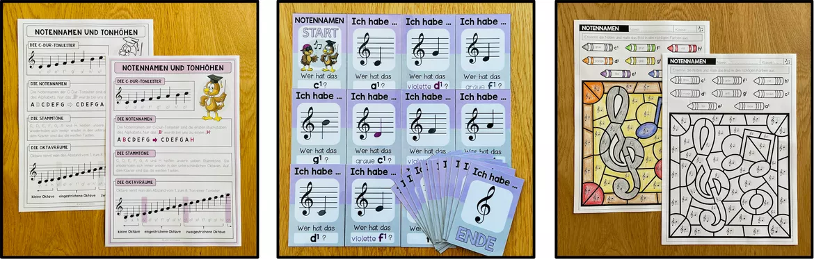 Bild in der Beschreibung des Unterrichtsmaterials Notennamen Klasse 4, 5 – Noten lesen, Tonhöhen, Notenschrift, Notensystem, Violinschlüssel, Musiktheorie, Musikunterricht, Arbeitsblätter, Lernspiele | Materialpaket von Unterrichtmitspass #5