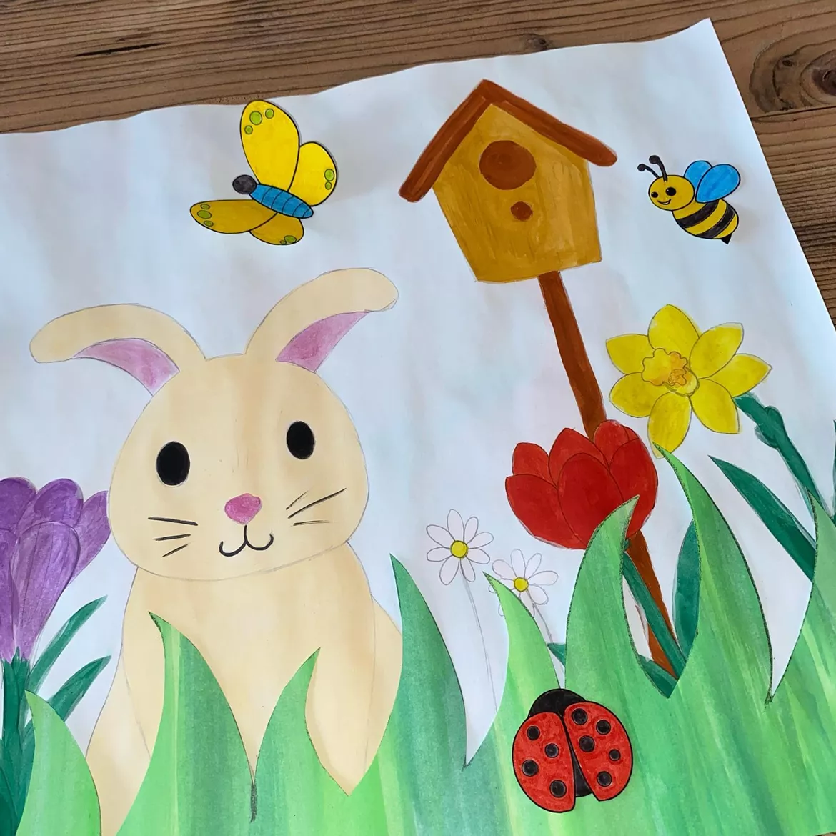 Bild in der Beschreibung des Unterrichtsmaterials Hase im Frühlingsgarten Kunstprojekt von Lernperle #1