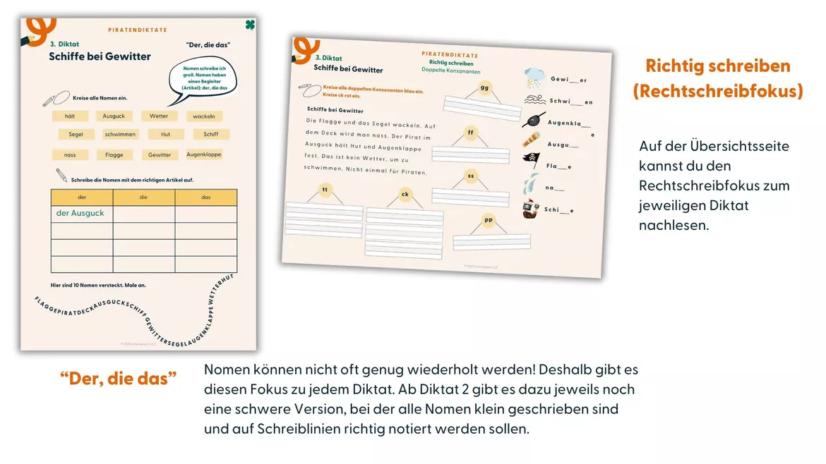Bild in der Beschreibung des Unterrichtsmaterials Diktat mit Rechtschreibfokus | Doppelte Konsonanten von Lehrerglück #3