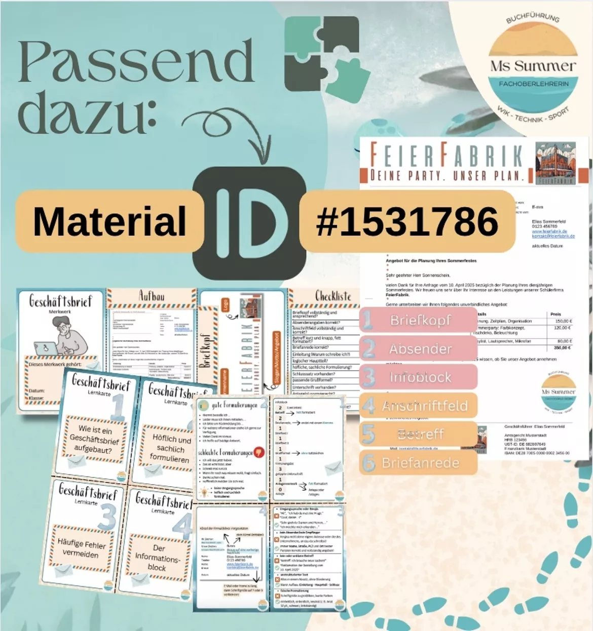 Bild in der Beschreibung des Unterrichtsmaterials WiK - Geschäftsbrief: Briefarten, GB-Vorlage, Aufbau, Übungsaufgaben von MsSummer #4