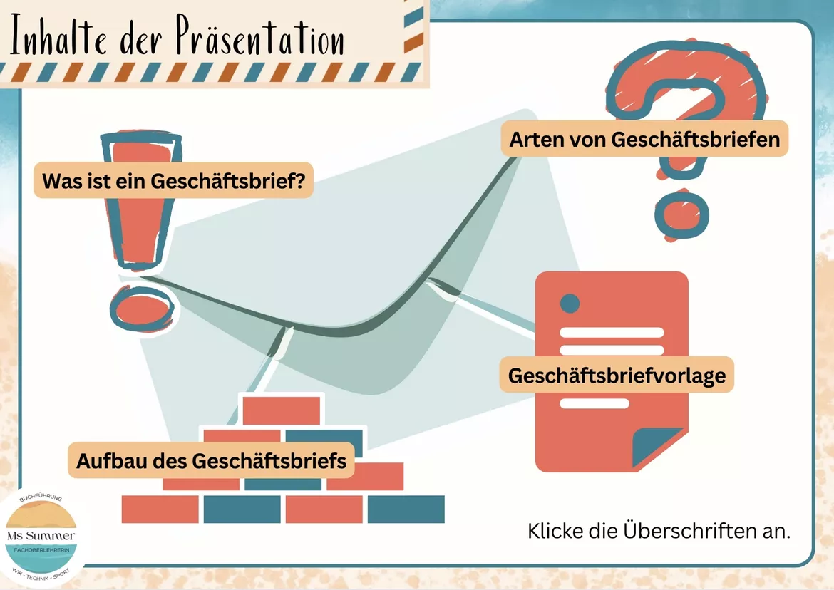 Bild in der Beschreibung des Unterrichtsmaterials WiK - Geschäftsbrief: Briefarten, GB-Vorlage, Aufbau, Übungsaufgaben von MsSummer #1
