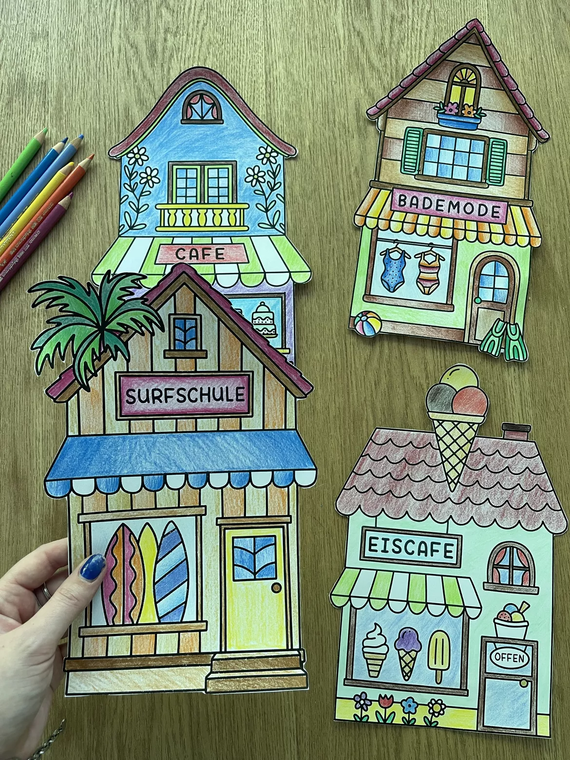 Bild in der Beschreibung des Unterrichtsmaterials Kooperatives Sommer Dorf - Fensterbilder zum Weiter- und Ausmalen Kunst von Katy‘s Kunstraum #1