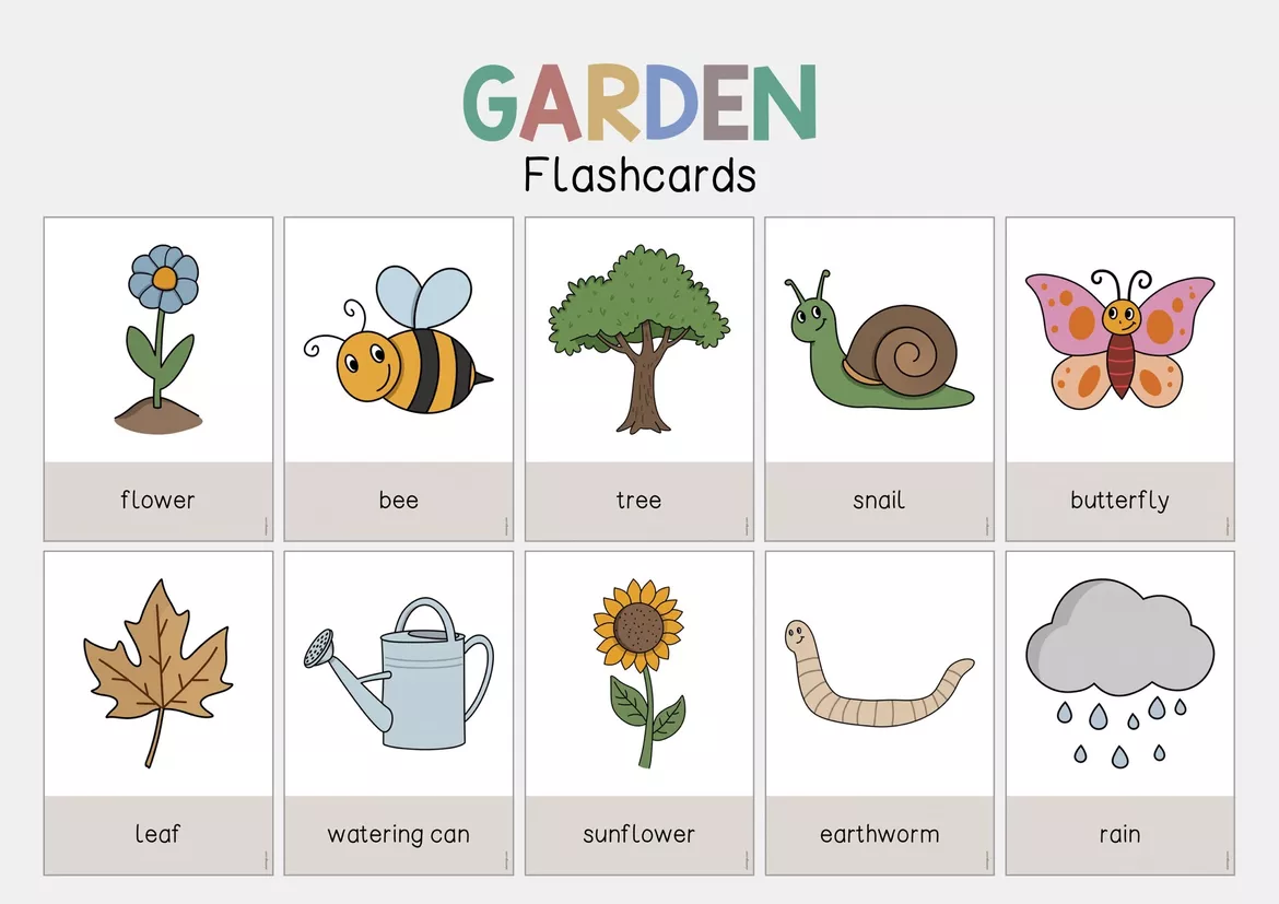 Bild in der Beschreibung des Unterrichtsmaterials Garden / Garten: 50+ Bildkarten auf Englisch (Flashcards & Tafelmaterial) von vlamingo #1